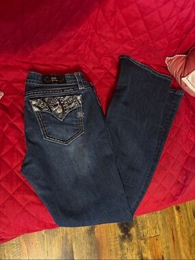 Signature Dark Blue Bootcut Jeans with Embellished Back Pockets